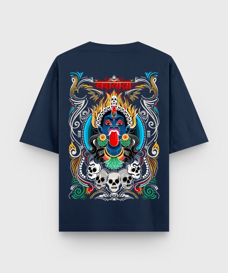 Mahamaya - back side of a Bengali printed Oversized t-shirt in Navy Blue