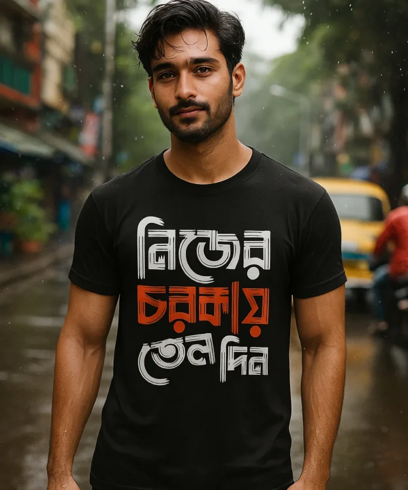 Nijer Chorkai Tel Din Bengali unisex t-shirt in Black